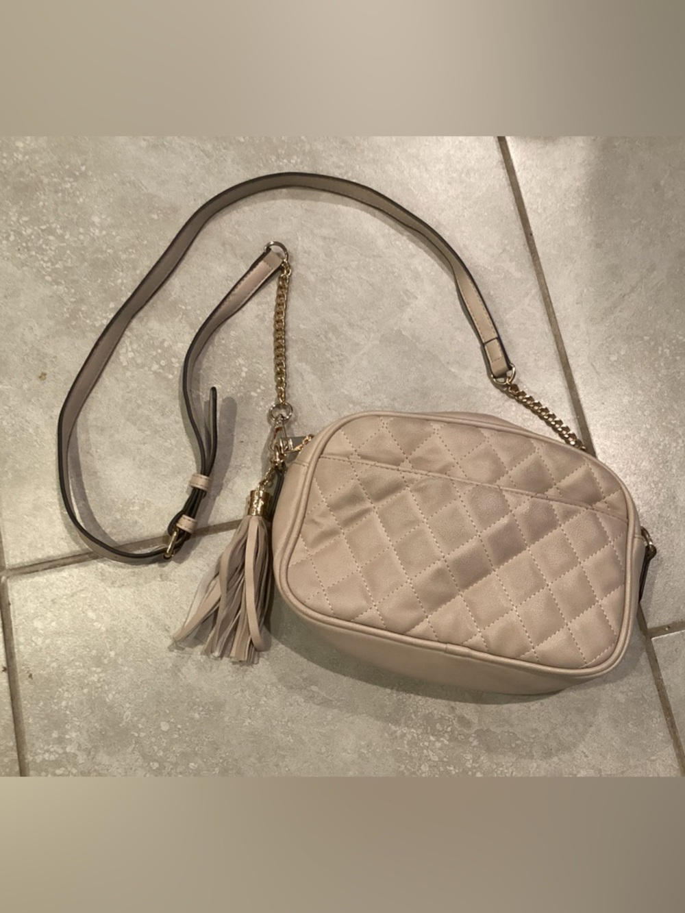 Lola Mae Quilted Crossbody Bag with Tassel in Beige - Picture 5 of 8